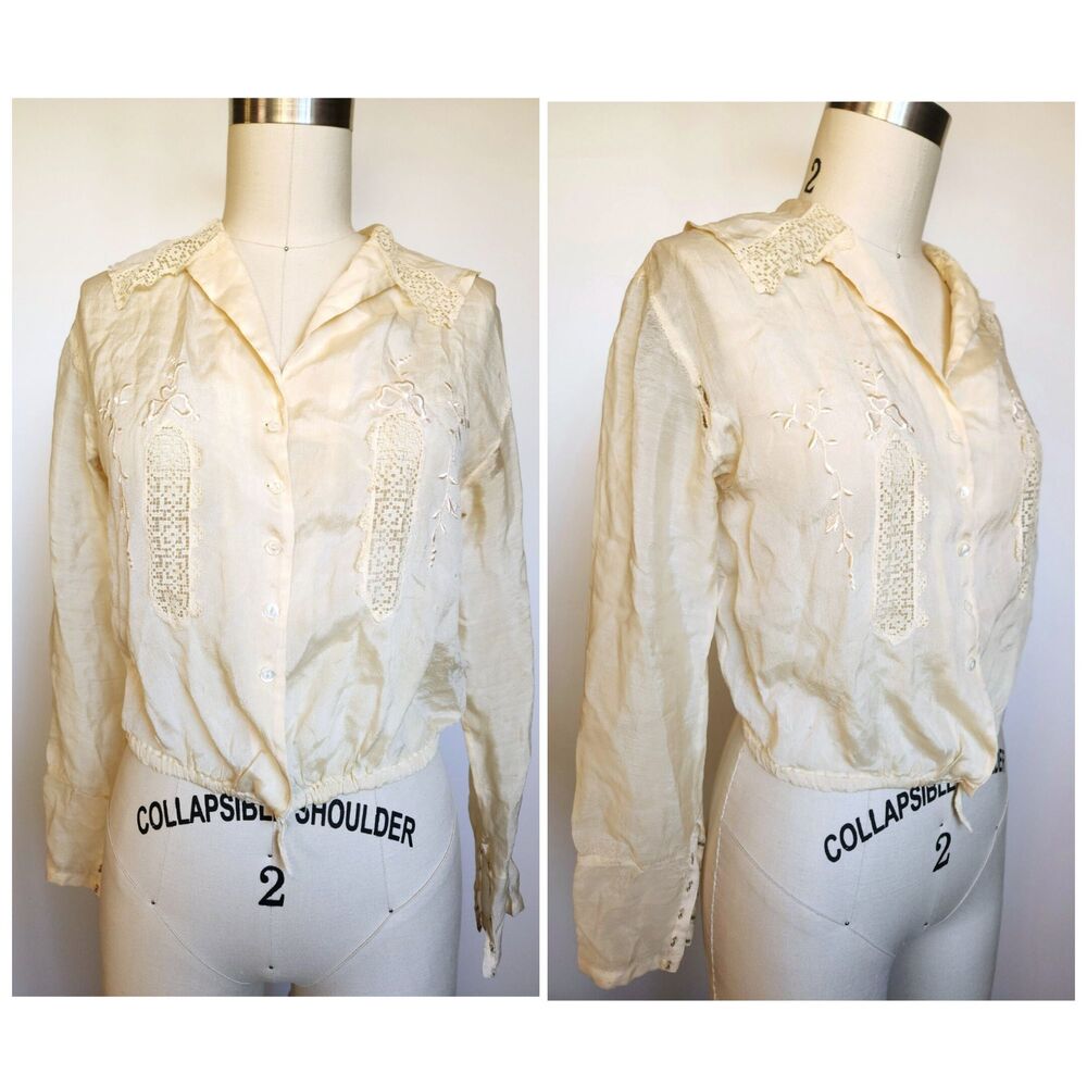 Edwardian Early Century 1900s Embroidered Lace Blouse Damaged & Only for Study